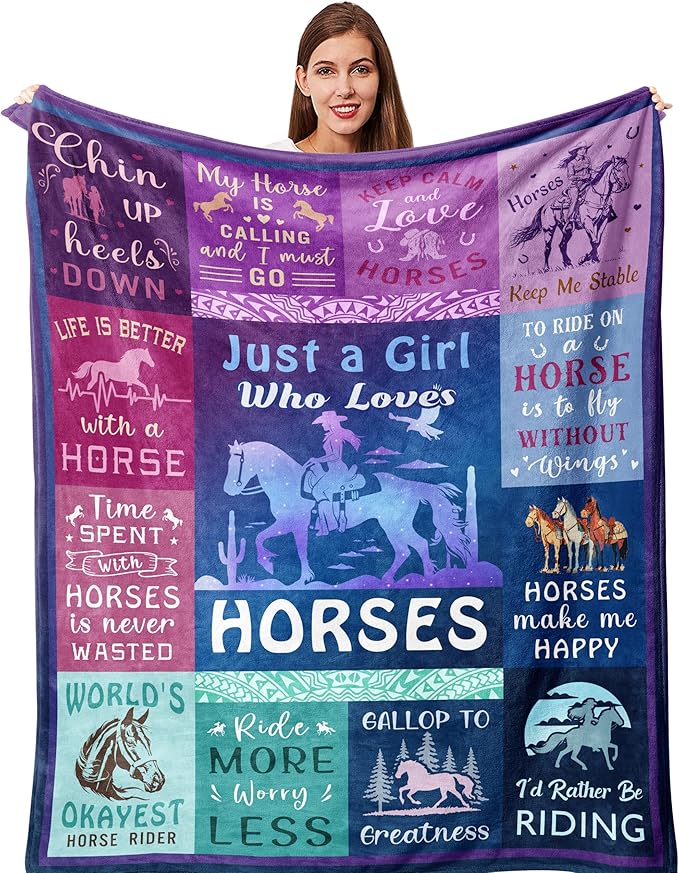 Horse Gifts for Girls Women Blanket 50"x60", Cowgirl Equestrian Gifts Stuff Equipment for Horse Lovers for Birthday/Christmas Throw Blanket