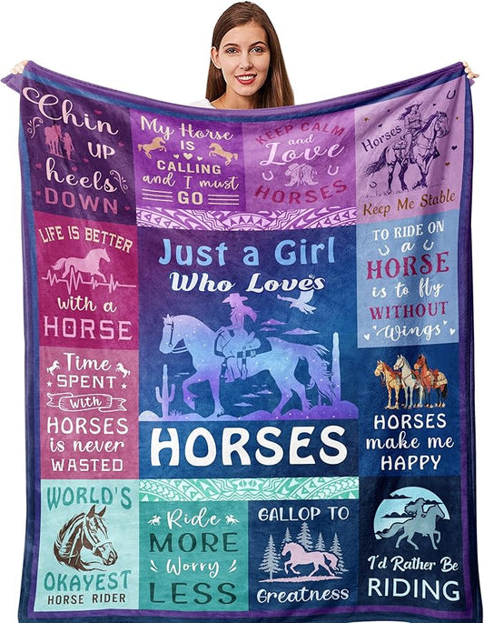 Horse Gifts for Girls Women Blanket 50"x60", Cowgirl Equestrian Gifts Stuff Equipment for Horse Lovers for Birthday/Christmas Throw Blanket