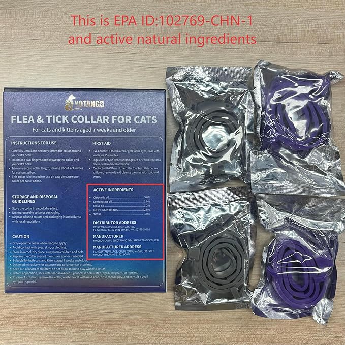 4 Pack Flea Collar for Cats, 32 Months Flea and Tick Prevention for Cat, Waterproof Cat Flea Collar, Natural Flea Treatment, Adjustable Fleas and Ticks Collars for Cats Kittens(Grey&Purple)