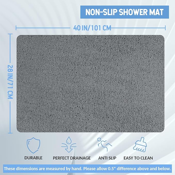 Non-Slip Bathtub Mat, Anti Slip Shower Mat, Fast Drying Bathtub Mats, Foot Scrubber Mat, Anti Slip Mat for Tub, Floor, Bathroom, Kitchen, Home, Hotel (Grey 40"×28")