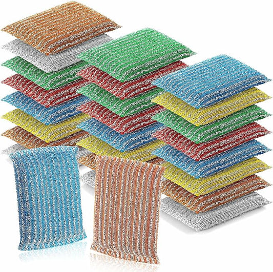 Honeydak 24 Pack Non Scratch Scrubbing Sponges Dish Pads for Washing Dishes 6 Color Kitchen Washing Scrubbing Sponges for Hard Surface Tools Dishes, Pans, Pots, Microwaves, Ovens, Shoes