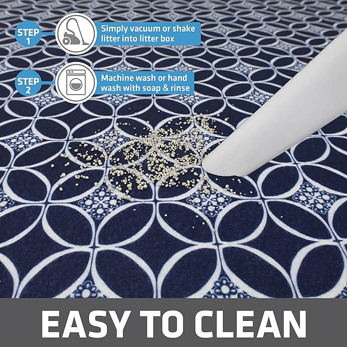 Drymate XL Original Cat Litter Mat, Contains Mess from Box, Protects Floors, Urine-Proof, Machine Washable, Soft on Kitty Paws, Absorbent, Waterproof (USA Made, Recycled Content)(29”x36”)(Indigo Blue)