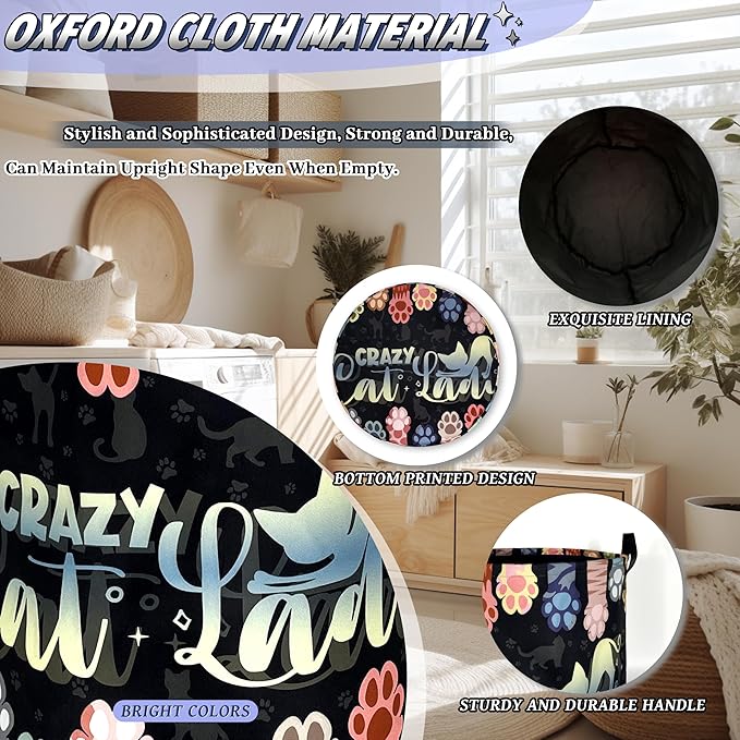 Watercolor Cat Paw Laundry Basket Foldable Funny Animal Cats Laundry Hamper With Handle Oxford Cloth Portable Clothes Storage Organizer Basket 18.9"x16.5"Laundry Bag For Laundry Room/Bedroom/Bathroom