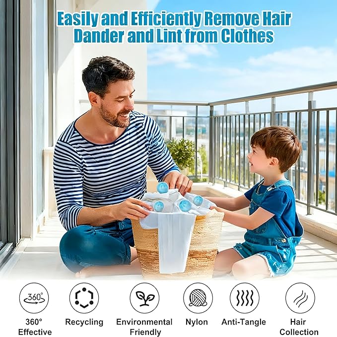 12 PCS Reusable Pet Hair Remover for Laundry - Effectively Removes Dog Cat Hair, Lint, Dander from Clothing and Bedding, Pet Hair Catcher - Safe for Washer & Dryer(Ocean Blue)