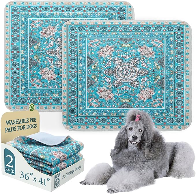 Homimp Washable Pee Pads for Dogs, 2 Pack Reusable Puppy Pads Waterproof, Absorbent and Leakproof Dog Pee Pads, Non Slip Puppy Training Pads, Pet Mat for Floor, Crate, Couch, Whelping,Blue 36"x41"