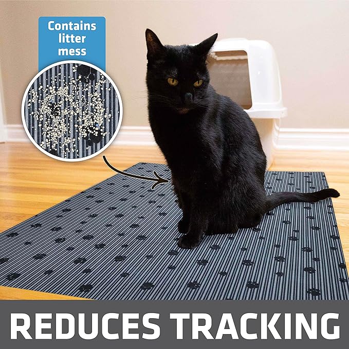 Drymate XL Original Cat Litter Mat, Contains Mess from Box, Protects Floors, Urine-Proof, Machine Washable, Soft on Kitty Paws, Absorbent, Waterproof (USA Made, Recycled Content) (28”x36”)(GreyStripe)