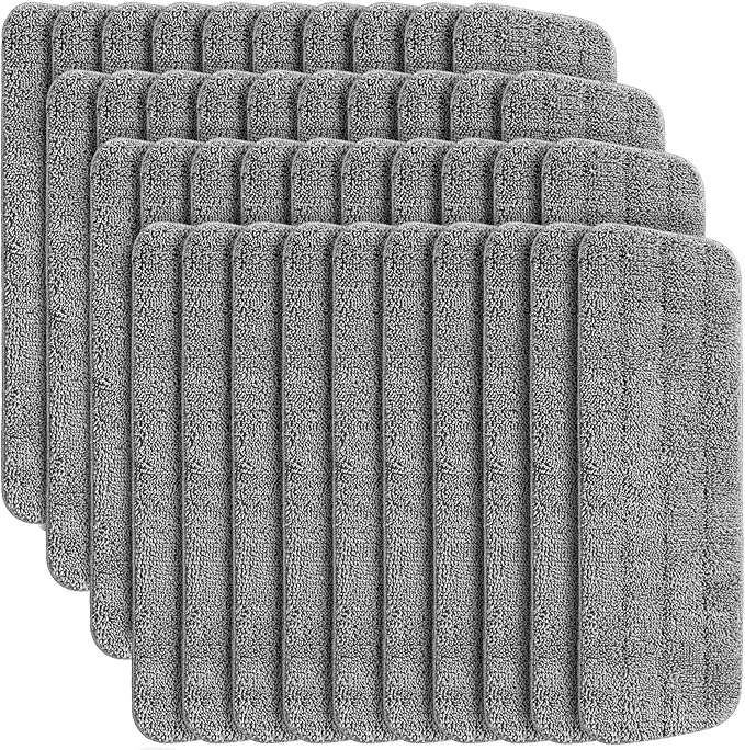 40 Pack Microfiber Cleaning Pads Machine Washable Replacement Head for Wet/Dry Mops Flat Reusable Household Replacement Mop Pad for Hardwood Floor Cleaning Scrubbing Fit Most Mops (Gray)