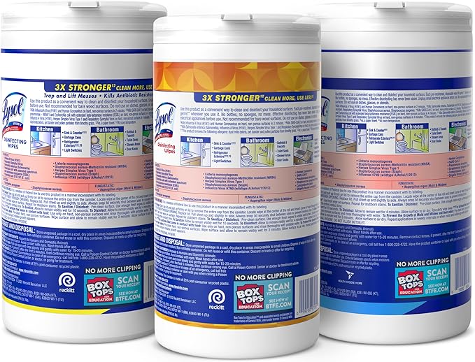 Lysol Disinfectant Wipes Bundle, Dorm Room Essentials, Multi-Surface Cleaning Wipes, For Disinfecting & Cleaning, Lemon & Lime Blossom, Crisp Linen, Mango & Hibiscus, 3x80 ct