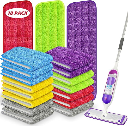 18 Pack Reusable Mop Pads Compatible with Swiffer PowerMop, Wood Floor Pads Microfiber Mop Replacement Refills Machine Washable for All Floor Surfaces