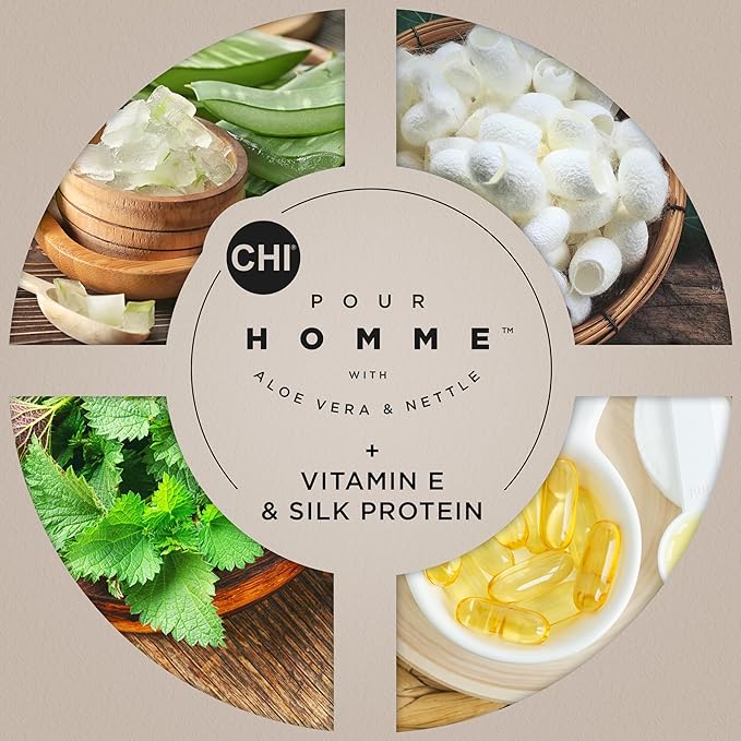 CHI Pour Homme Grooming Spray for Men, Hairspray For Creating Long-Lasting Styles, Made With Aloe Vera & Nettle, Fresh, Woody Scent, 6 oz