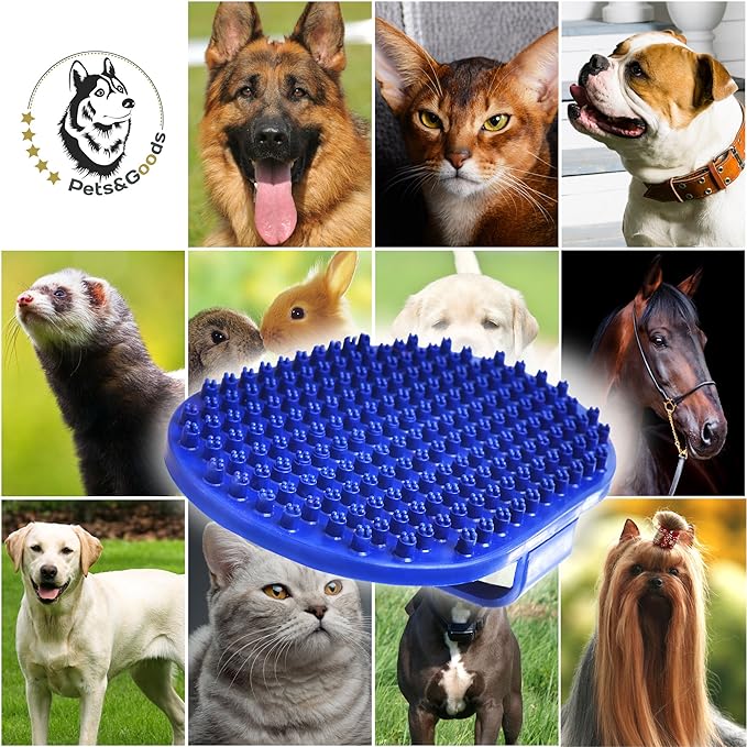 Pets&Goods Rubber Grooming Brush for Dogs & Cats - Gentle Deshedding Bath Brush for Short & Medium Hair - Soft Bristles, Anti-Slip Grip, Easy to Clean