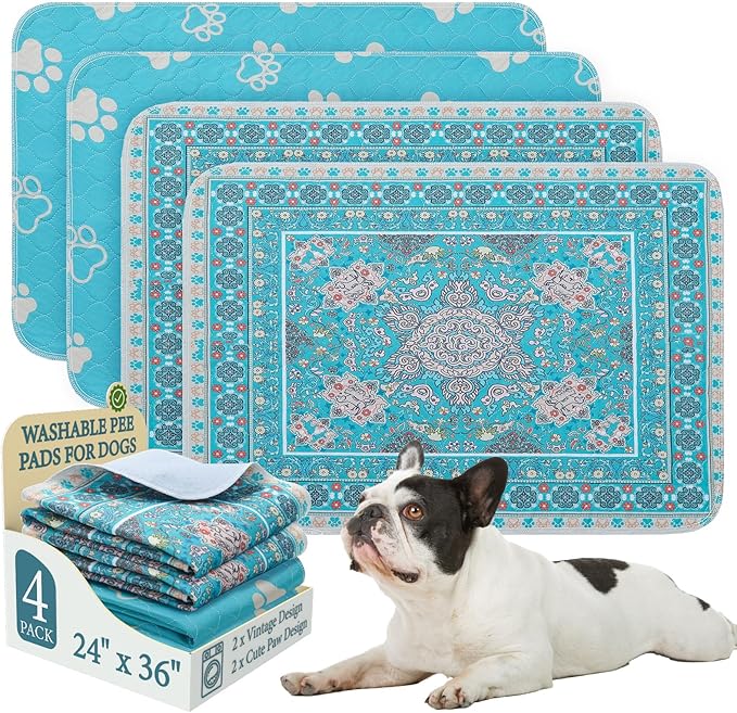 Homimp Washable Pee Pads for Dogs, 4 Pack Reusable Puppy Pads, Absorbent and Leakproof Dog Pee Pads, Non Slip Puppy Training Pads, Pet Mat for Floor, Crate, Couch, Whelping, 24"x36"