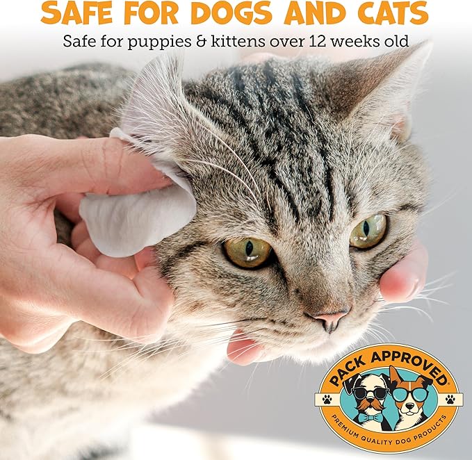 Advanced Ear Wipes for Dogs & Cats with Aloe Vera - Gentle, Non-Irritating Ear Cleaner for Cats and Dogs - Helps Deodorize and Remove Ear Wax - Cucumber Melon Scent (100 Wipes)
