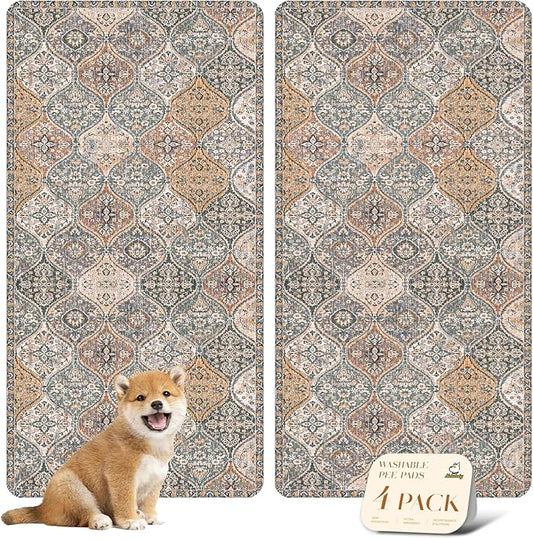 nunubaby 4PACK Washable Pee Pads for Dogs, Stylish, Non-Slip and Leak-Proof Pee Pads. Reusable Potty Pads for Dogs for Crates and Floors.(Brown/Multi, 24" x48")