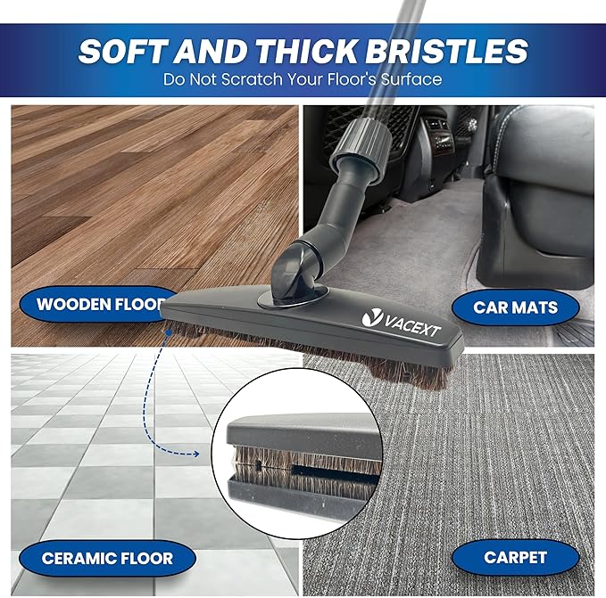 1.25 Inch Vacuum Brush Attachment Kit Compatible with All Vacuums Using 1-1/4'' Accessories - 1.25 Inch Shop Vac Accessories: Horse Hair Dust Brush, Vacuum Extension Wand and More (2 Pack)
