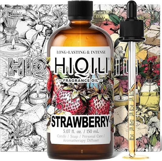 HIQILI Strawberry Fragrance Oil for Diffuser Use, Great for Candle, Soap, Body Butter Making, DIY Fruity Scent Perfume - 5.07 Fl Oz