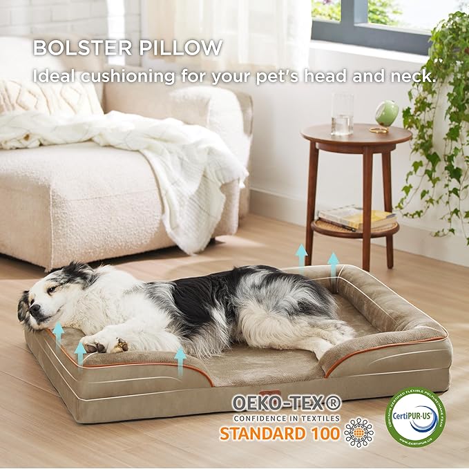 Bedsure XL Orthopedic Dog Bed for Extra Large Dogs - Washable XLarge Dog Cat Bed Waterproof, Comfort Dogs Couch Sofa with Washable Removable Cover, Pet Bed with Nonskid Bottom, Hazel, 42"