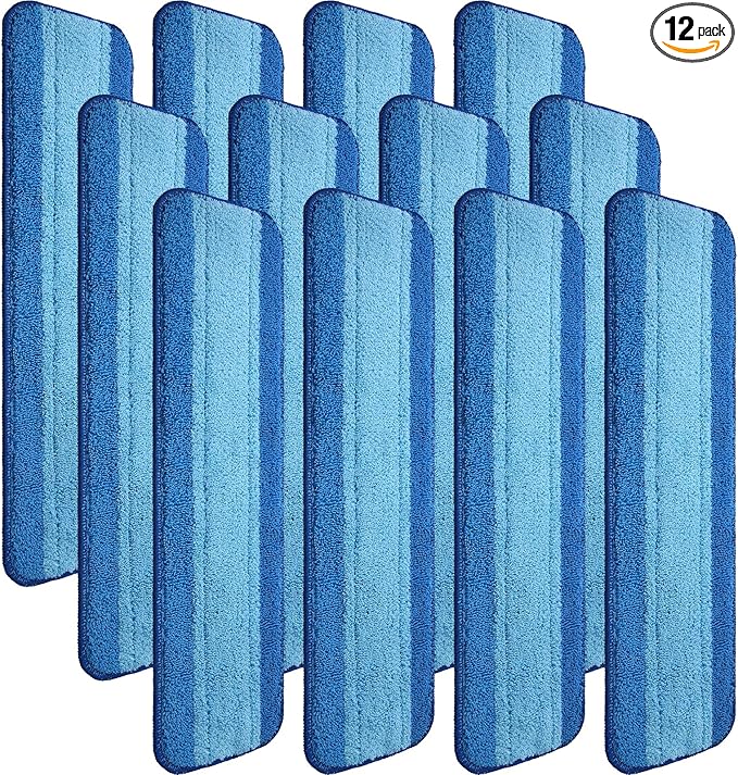 12 Pieces Microfiber Cleaning Pads Compatible with Bona Mop Reusable 18 Inch Replacement Cleaning Pads Washable Refills Replacement Heads for Floor Cleaning