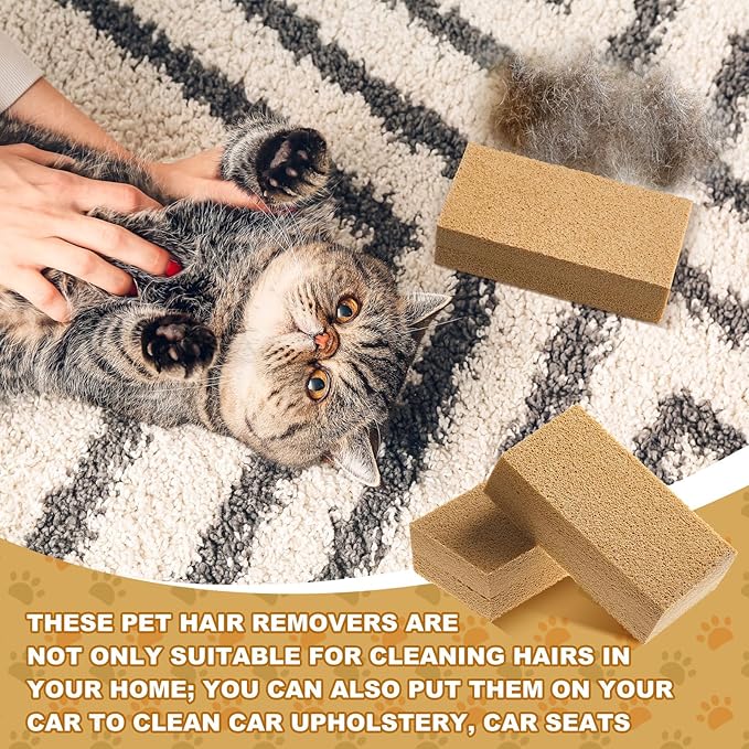 3 Pack Pet Hair Remover Sponge Cat and Dog Hair Sponge Rubber Pet Fur Lifter Removal Tool, Remove from Furniture, Carpet, Bedding, Clothing, 6.26 x 3.28 x 1.89 Inch