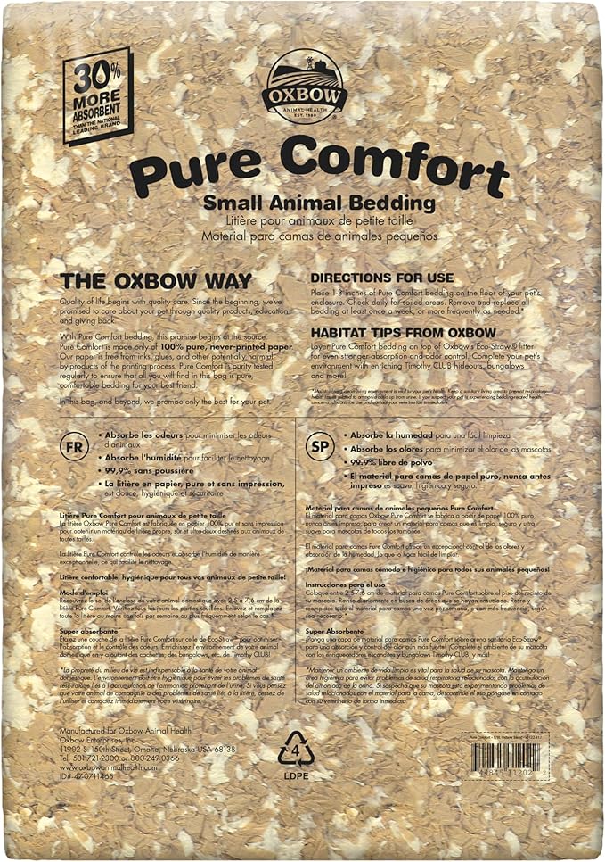 Oxbow Pure Comfort Bedding, Rabbit, Hamster, & Guinea Pig Bedding, Bunny Supplies for Litter Box, Pet Safe, Bunny Litter Box, Guinea Pig Cage, 99.9% Non-Dust, Blended, 178 Liter Bag
