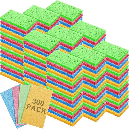Zhengmy 300 Pieces Kitchen Sponge Bulk Natural Sponges for Dishes Compressed Wood Pulp Sponges Cleaning Sponge Without Scratching for Kitchen Bathroom, 3.9 x 2.4 x 0.12 Inch (Multicolor)
