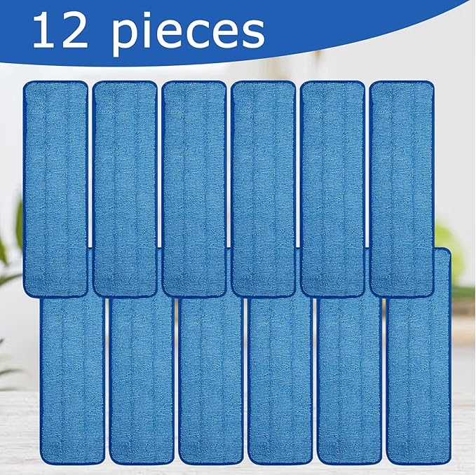 12 Pack Microfiber Mop Pad Universal Commercial/Industrial/Professional 17-18 Inch Head- Heavy Duty Wet & Dry Cleaning Refills Reusable Mop Refills Fit for Most Bona/Rubbermaid/Flat Mops