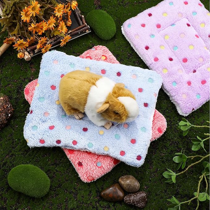 Jetec 3 Pcs Bunny Guinea Pig Beds Soft Bunny Mats Warm Guinea Pig Mat Small Animal Winter Bed Pads Fleece Sleeping Pads for Indoor Rabbit Hamster Squirrel Hedgehog Chinchilla Ferret(Dots)