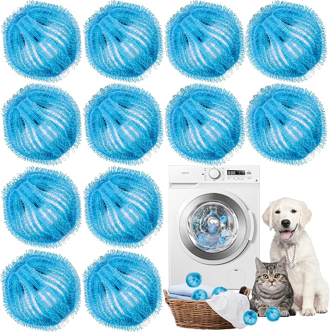 12 Pcs Pet Hair Remover for Laundry, Pet Hair Catcher, Washing Balls, Reusable Washing Machine Lint Paw Hair Catcher, Lint Balls for Washing Machine Dryer (Blue)