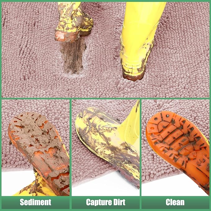 IM HOME Chenille Absorbent Outdoor Doormat 48" x 30", Washable Muddy Door Mats for Dog Non Slip Indoor Doormat Dog Mat for Muddy Paw Front Inside Doormats for Entryway Dusty Pink