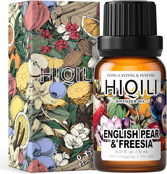 HIQILI Diffuser Oil for Humidifier & Reed Diffusers, Suitable for Home and Other Scenarios, Long Lasting Scent - English Pear & Freesia, 0.34 Fl Oz