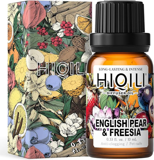 HIQILI Diffuser Oil for Humidifier & Reed Diffusers, Suitable for Home and Other Scenarios, Long Lasting Scent - English Pear & Freesia, 0.34 Fl Oz