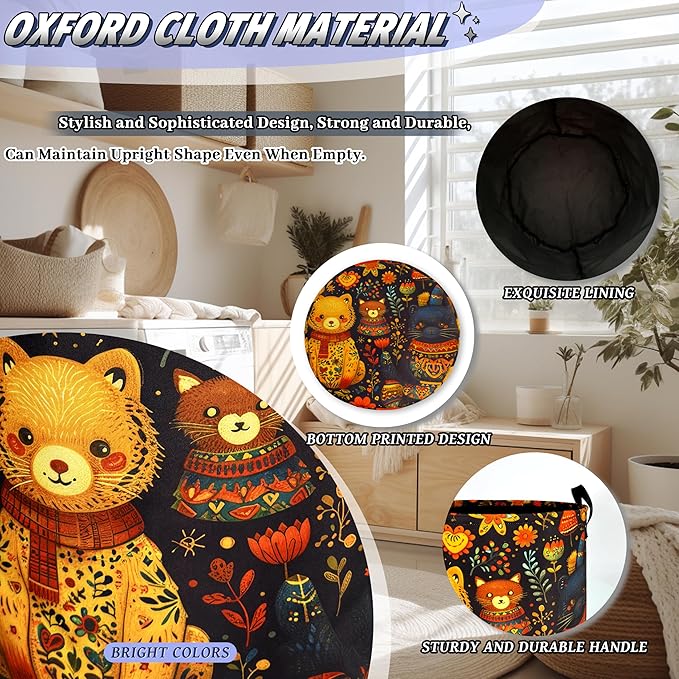Abstract Watercolor Cats Laundry Hamper Oxford Cloth Animals Cat Laundry Basket With Handle Portable Clothes Storage Basket Foldable Laundry Bag 18.9"x16.5" For Laundry Room/Bedroom/Bathroom