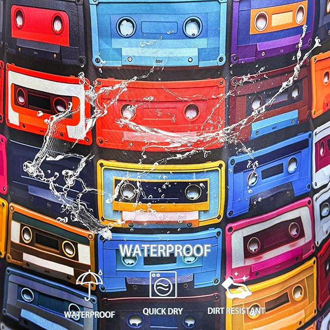 Vintage Cassette Music Tape Laundry Basket Foldable Oxford Cloth Funny Tote Bag Laundry Hamper Clothes Storage Bucket Toy Organizer For Bathroom/Laundry Storage/Bedroom 18.9x16.5 Inch