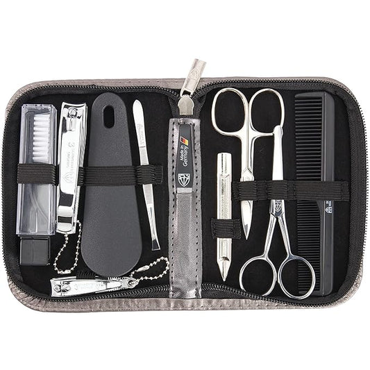 3 Swords Germany - brand quality 10 piece manicure pedicure grooming kit set for professional finger & toe nail care tweezers file clipper fashion leather case in gift box, Made by 3 Swords (01603)