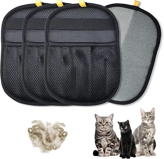 4PCS Pet Hair Removal Glove for Cats, Upgraded Five-Finger Electrostatic Pet Hair Remover Glove, Reusable Magic Brush Pet Hair Removal Tool for Laundry, Couch, Carpet & Car Seat