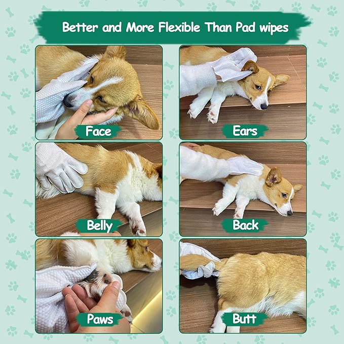 20 PCS Pet Cleaning and Deodorizing Bathing Grooming Glove Wipes for Dogs and Cats, Extra Thick Nourish Fur No-Rinse Grooming Wipes for Daily Care and Travel, Hypoallergenic