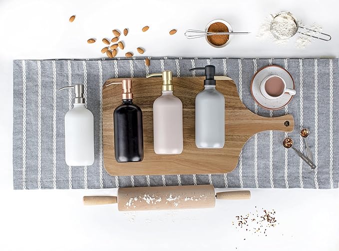 Emerson Soap Dispenser, Dish Soap Dispenser for Kitchen, Soap Dispenser Bathroom Set - Hand Soap Dispenser, Kitchen Soap Dispenser Set, Glass Soap Dispenser with Pump and Labels - 16 Oz | 2 Pack