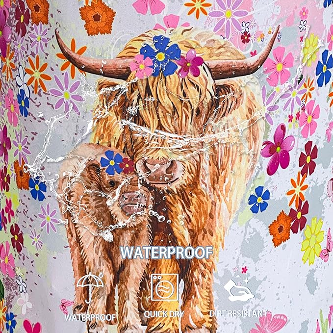 Highland Cow Laundry Basket Cute Cattle Foldable Waterproof Oxford Cloth Funny Tote Bag Laundry Hamper Clothes Storage Bucket Toy Organizer For Bathroom/Laundry Storage/Bedroom 18.9x16.5 Inch