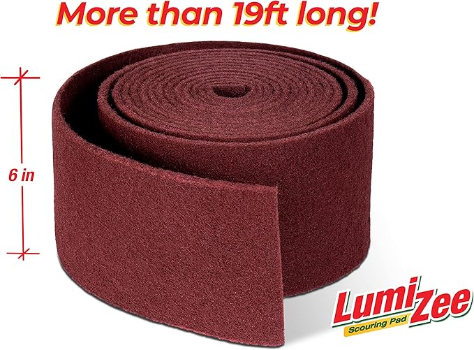 Heavy Duty Scrubbing Pad Roll 19ft Ultra Size Sponge Scouring Pad Brown19ft x 6in x 0.3in (6m x 15cm x 8mm) Tough Stains and Grime Clean Kitchens Floors Bathrooms Walls Windows