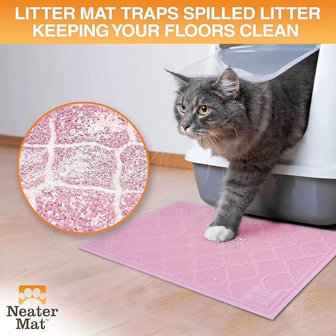 Neater Pets Neater Mat Cat Litter Rug, Thick & Durable Cat Mat for Litter Box, Trapper Pad Catches Mess to Protect Indoor Floors, Soft on Kitty Paws, Anti-Skid Grip Backing, Easy to Clean, Pink