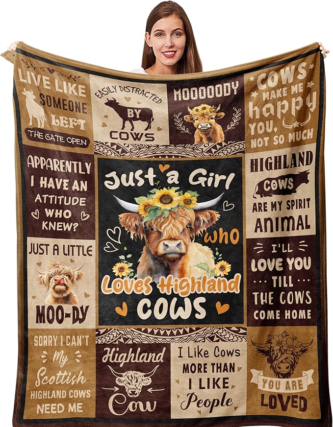 Highland Cow Blanket, Highland Cow Gifts for Women, Cow Gifts for Women for Birthday/Christmas Soft Throw Blanket 40"x50"