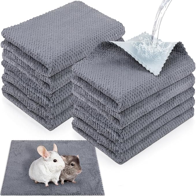 Vitalcozy 10 Pcs Guinea Pig Cage Liners Washable Rat Bedding for Guinea Pigs Controlling Absorbent Waterproof Pee Pads Blanket for Rabbits Hamster Small Animals Chinchilla(12 x 12 Inch,Gray)