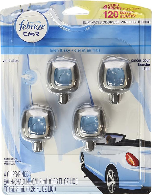 Febreze Car Vent-Clip Air Fresheners - 4 Pack (Linen & Sky)0.06 FL.OZ