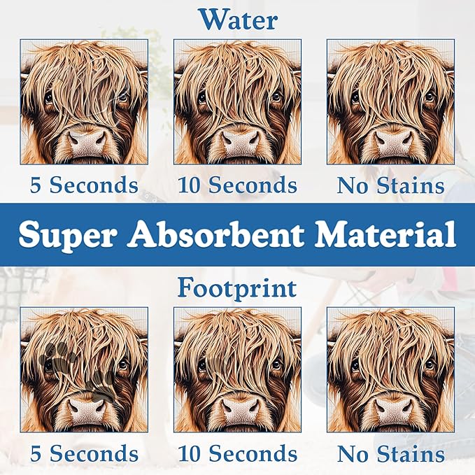 Highland Cow Butterfly Dog Food Mat–Absorbent Quick Dry Feeding Placemat for Food and Water Bowls, Non Slip Rubber Backing, Waterproof Pet Supplies for Mess-Free Eating 16"x24"