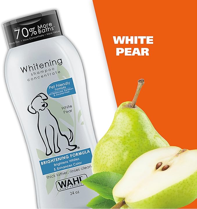 Wahl USA Whitening Shampoo White Pear scent for Pets – Whitening & Animal Odor Control with Silky Smooth Results for Grooming Dirty Dogs – 24 oz - Model 820001A