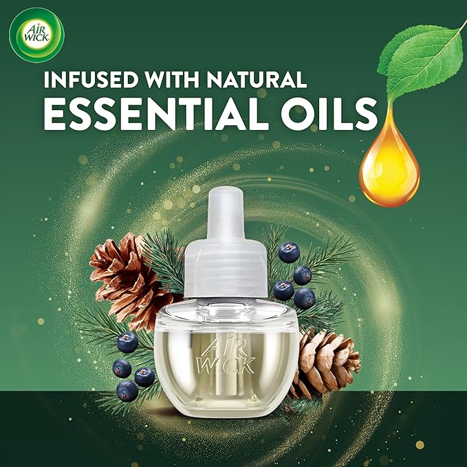 Air Wick Plug In Scented Oil Refill, Infused with Essential Oils, Plug In Air Fresheners for Home, Fresh Pine & Juniper, 4 ct