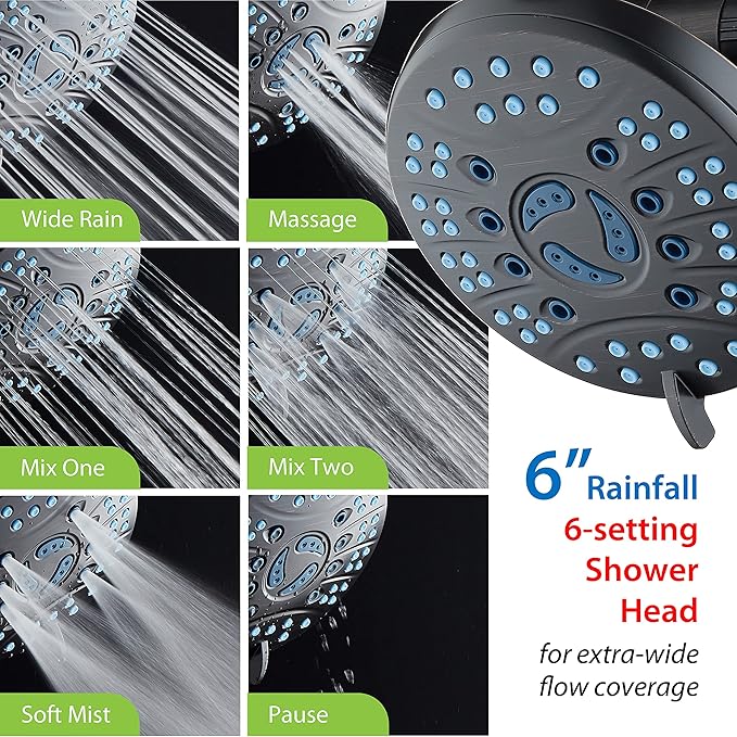 Hotel Spa AquaCare As-Seen-On-TV High Pressure Handheld & Rain 50-mode 3-way Shower Head Combo with Anti-clog Jets, 2-mode Tub & Pet Power Wash, Extra Wall Bracket, 6 ft. Hose, Oil Rubbed Bronze
