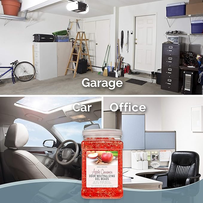 SMELLS BEGONE 48 oz Odor Eliminator Gel Bead Refill - Eliminates Odors from Bathrooms, Cars, Boats, RVs & Pet Areas - Air Freshener - Made with Essential Oils - Apple Cinnamon Scent