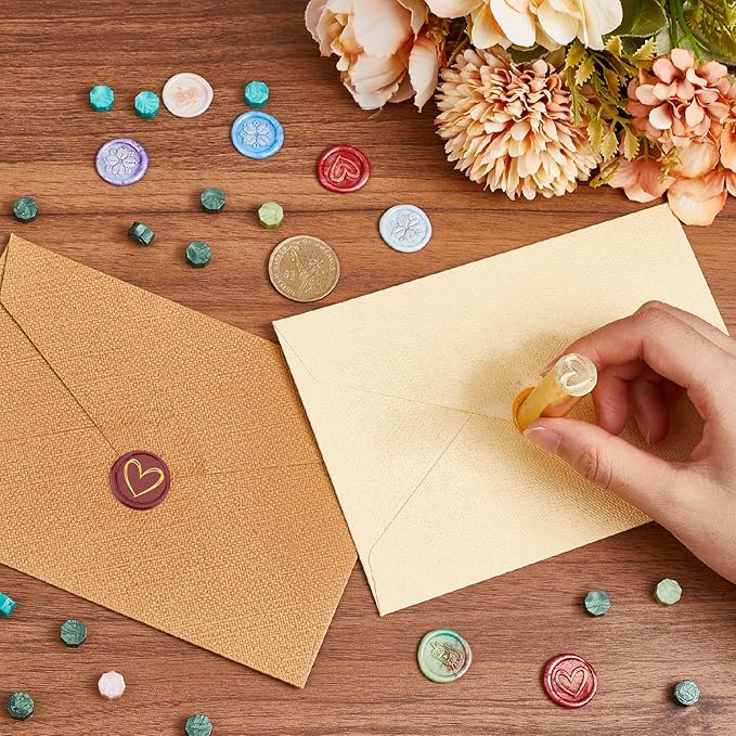 CRASPIRE 2 Sides Pattern Wax Seal Stamp 15mm Mini with Love Heart Soild Brass Wedding Valentine's Day Vintage Sealing Stamp for Invitations Envelopes Card DIY Craft Birthday Decorative Gift