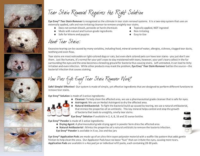 Eye Envy Gentle Action Dry Applicator Refill Pads for Dogs and Cats. 100 Count. Refill Reusable Jar. Use with Tear Stain Remover Solution. Gentle Exfoliating Texture, Lint Free, Non-Absorbent